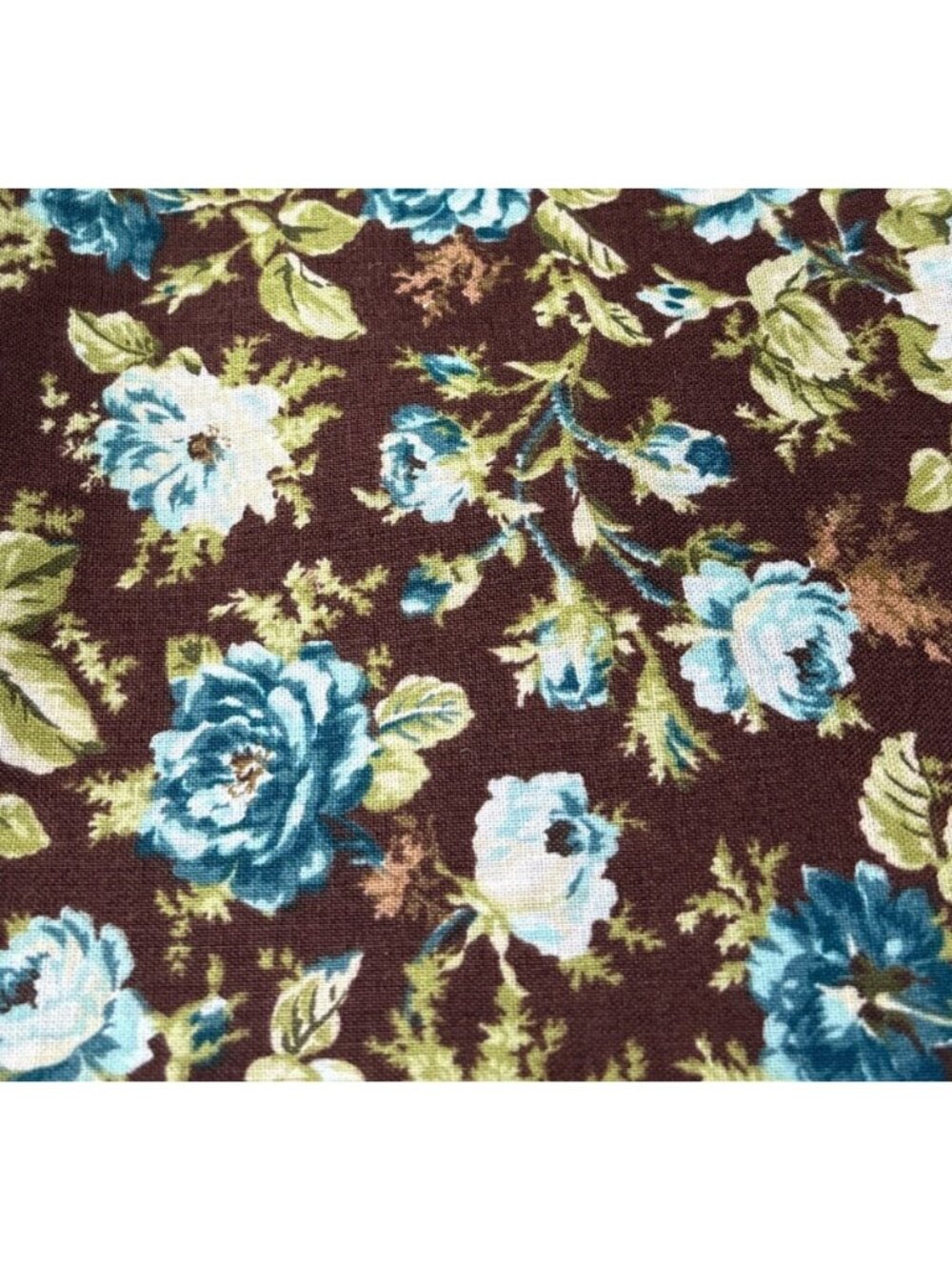 Floral Cotton Fabric Brown Blue Green Roses 35x44" Sewing Quilting Craft - Picture 7 of 11